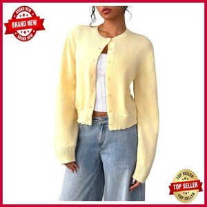 Cropped Button Down Cardigan Sweater Lightweight Fall Layering